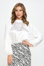 Load image into Gallery viewer, Made in USA Solid Satin Ruffle Mock Neck Top