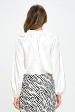 Load image into Gallery viewer, Made in USA Solid Satin Ruffle Mock Neck Top