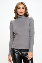 Load image into Gallery viewer, Made in USA Solid Turtle neck Puff Sleeve Top
