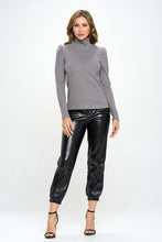 Load image into Gallery viewer, Made in USA Solid Turtle neck Puff Sleeve Top