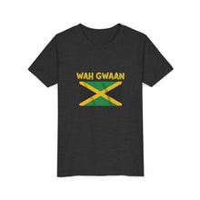 Load image into Gallery viewer, Youth Tee - "Wah Gwaan" Jamaican Flag Kids Shirt