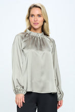 Load image into Gallery viewer, Made in USA Solid Satin Ruffle Mock Neck Top