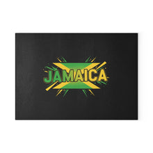 Load image into Gallery viewer, Jamaica Glass Cutting Board — Jamaican Flag Graphic Kitchen Prep Board