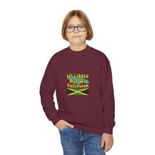 Load image into Gallery viewer, Youth Crewneck Sweatshirt - "Wi Likkle But Wi Tallawah" Jamaican Flag Kids Sweatshirt
