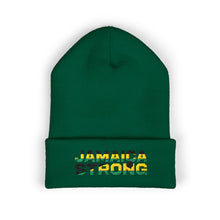 Load image into Gallery viewer, Jamaica Strong Embroidered Cuffed Beanie — Reggae Flag Knit Hat
