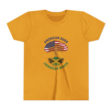 Load image into Gallery viewer, Youth Tee - "American Born Jamaican Roots" Patriotic USA/Jamaica Tree Graphic