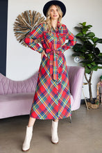 Load image into Gallery viewer, PLAID BELTED LONG SHIRT DRESS