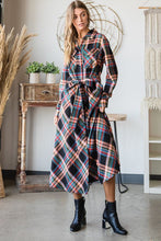 Load image into Gallery viewer, PLAID BELTED LONG SHIRT DRESS