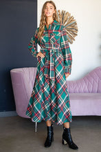 Load image into Gallery viewer, PLAID BELTED LONG SHIRT DRESS