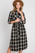 Load image into Gallery viewer, PLAID BELTED LONG SHIRT DRESS