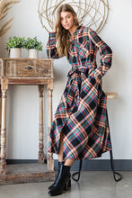 Load image into Gallery viewer, PLAID BELTED LONG SHIRT DRESS