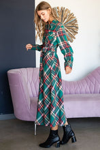 Load image into Gallery viewer, PLAID BELTED LONG SHIRT DRESS