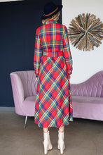 Load image into Gallery viewer, PLAID BELTED LONG SHIRT DRESS