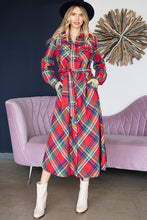 Load image into Gallery viewer, PLAID BELTED LONG SHIRT DRESS