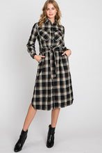 Load image into Gallery viewer, PLAID BELTED LONG SHIRT DRESS