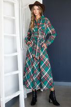 Load image into Gallery viewer, PLAID BELTED LONG SHIRT DRESS
