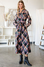 Load image into Gallery viewer, PLAID BELTED LONG SHIRT DRESS