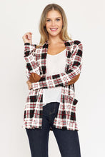 Load image into Gallery viewer, Plaid Contrast Elbow Patch Cardigan