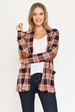 Load image into Gallery viewer, Plaid Contrast Elbow Patch Cardigan
