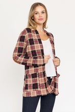 Load image into Gallery viewer, Plaid Contrast Elbow Patch Cardigan