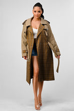 Load image into Gallery viewer, ATHINA PLAID AND KHAKI CONTRAST TRENCH COAT