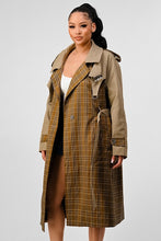 Load image into Gallery viewer, ATHINA PLAID AND KHAKI CONTRAST TRENCH COAT
