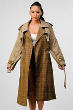 Load image into Gallery viewer, ATHINA PLAID AND KHAKI CONTRAST TRENCH COAT