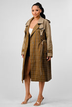 Load image into Gallery viewer, ATHINA PLAID AND KHAKI CONTRAST TRENCH COAT