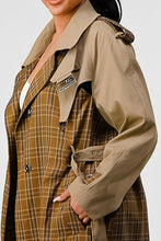 Load image into Gallery viewer, ATHINA PLAID AND KHAKI CONTRAST TRENCH COAT