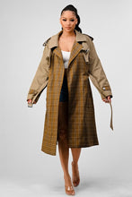 Load image into Gallery viewer, ATHINA PLAID AND KHAKI CONTRAST TRENCH COAT