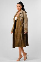 Load image into Gallery viewer, ATHINA PLAID AND KHAKI CONTRAST TRENCH COAT