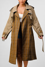 Load image into Gallery viewer, ATHINA PLAID AND KHAKI CONTRAST TRENCH COAT