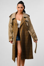Load image into Gallery viewer, ATHINA PLAID AND KHAKI CONTRAST TRENCH COAT
