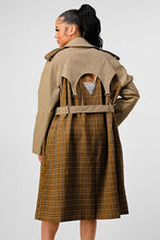Load image into Gallery viewer, ATHINA PLAID AND KHAKI CONTRAST TRENCH COAT