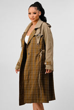 Load image into Gallery viewer, ATHINA PLAID AND KHAKI CONTRAST TRENCH COAT