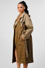 Load image into Gallery viewer, ATHINA PLAID AND KHAKI CONTRAST TRENCH COAT