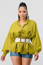 Load image into Gallery viewer, ATHINA PLEATED RUFFLE WASIT BELT LONG BLOUSE