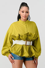 Load image into Gallery viewer, ATHINA PLEATED RUFFLE WASIT BELT LONG BLOUSE