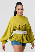 Load image into Gallery viewer, ATHINA PLEATED RUFFLE WASIT BELT LONG BLOUSE