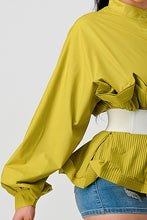 Load image into Gallery viewer, ATHINA PLEATED RUFFLE WASIT BELT LONG BLOUSE