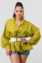 Load image into Gallery viewer, ATHINA PLEATED RUFFLE WASIT BELT LONG BLOUSE
