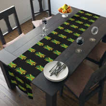 Load image into Gallery viewer, Jamaica Flag Script Table Runner — Black Cotton-Poly Dining Accent