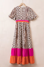 Load image into Gallery viewer, Leopard V-Neck Half Sleeve Maxi Dress
