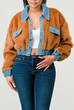Load image into Gallery viewer, ATHINA CASUAL DENIM CONTRAST FUR CROP JACKET