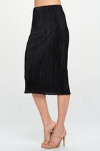Load image into Gallery viewer, Black Solid Plisse Midi Skirt