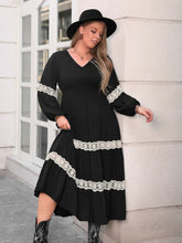 Load image into Gallery viewer, Lace Detail V-Neck Long Sleeve Midi Dress