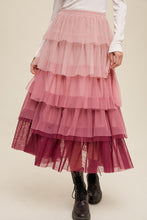 Load image into Gallery viewer, Gradient Style Tiered Mesh Maxi Skirt