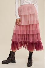 Load image into Gallery viewer, Gradient Style Tiered Mesh Maxi Skirt