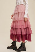 Load image into Gallery viewer, Gradient Style Tiered Mesh Maxi Skirt