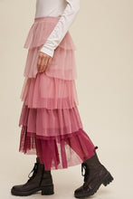 Load image into Gallery viewer, Gradient Style Tiered Mesh Maxi Skirt